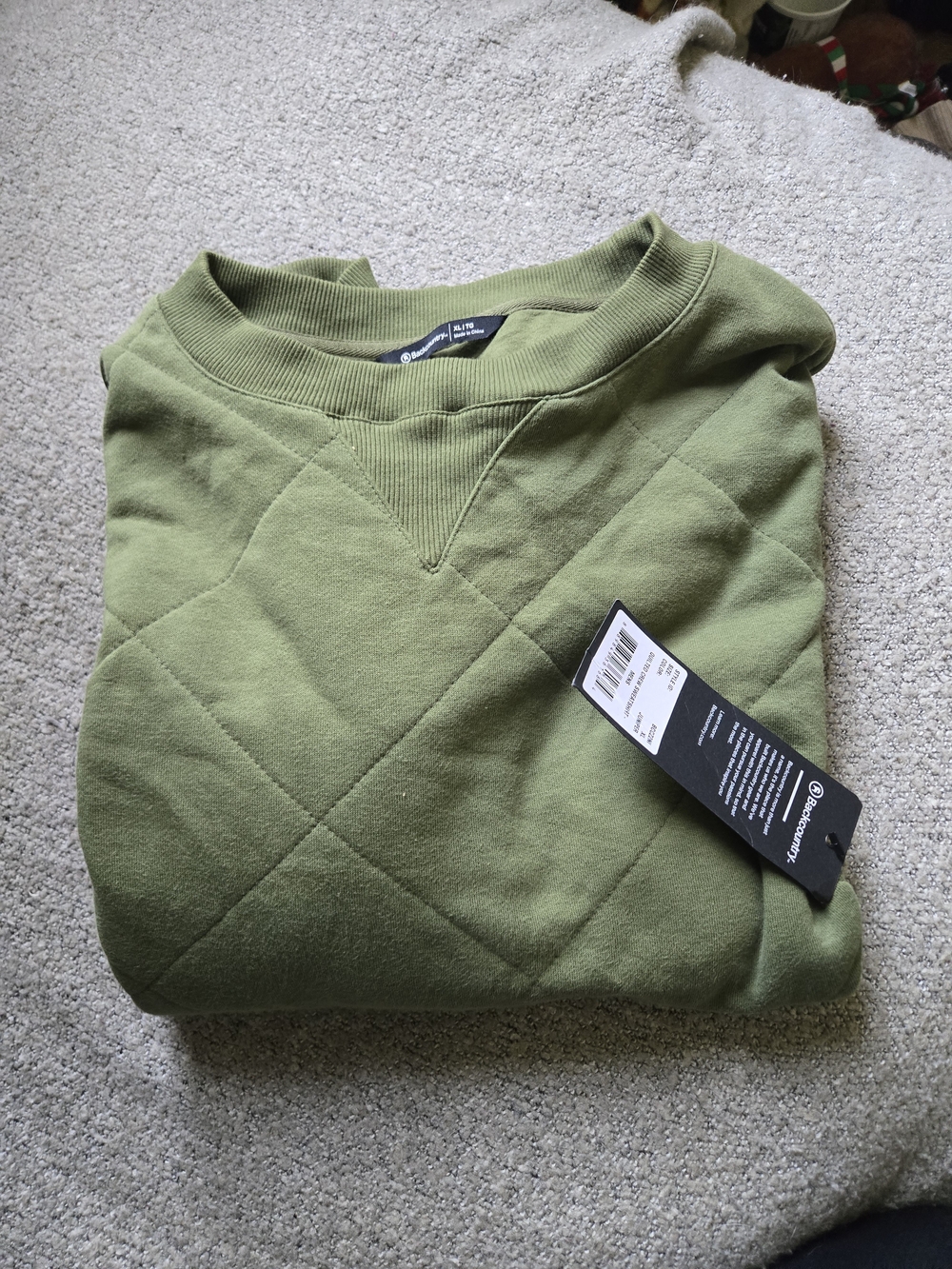 NEW Mens BackCountry  Olive Green Quilted Crewneck Sweater With Povkets